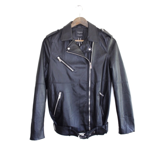 Zara Vegan Leather Edgy Moto Biker Jacket XS Girls Rule Slogan Bloggers Favorite - Picture 3 of 16